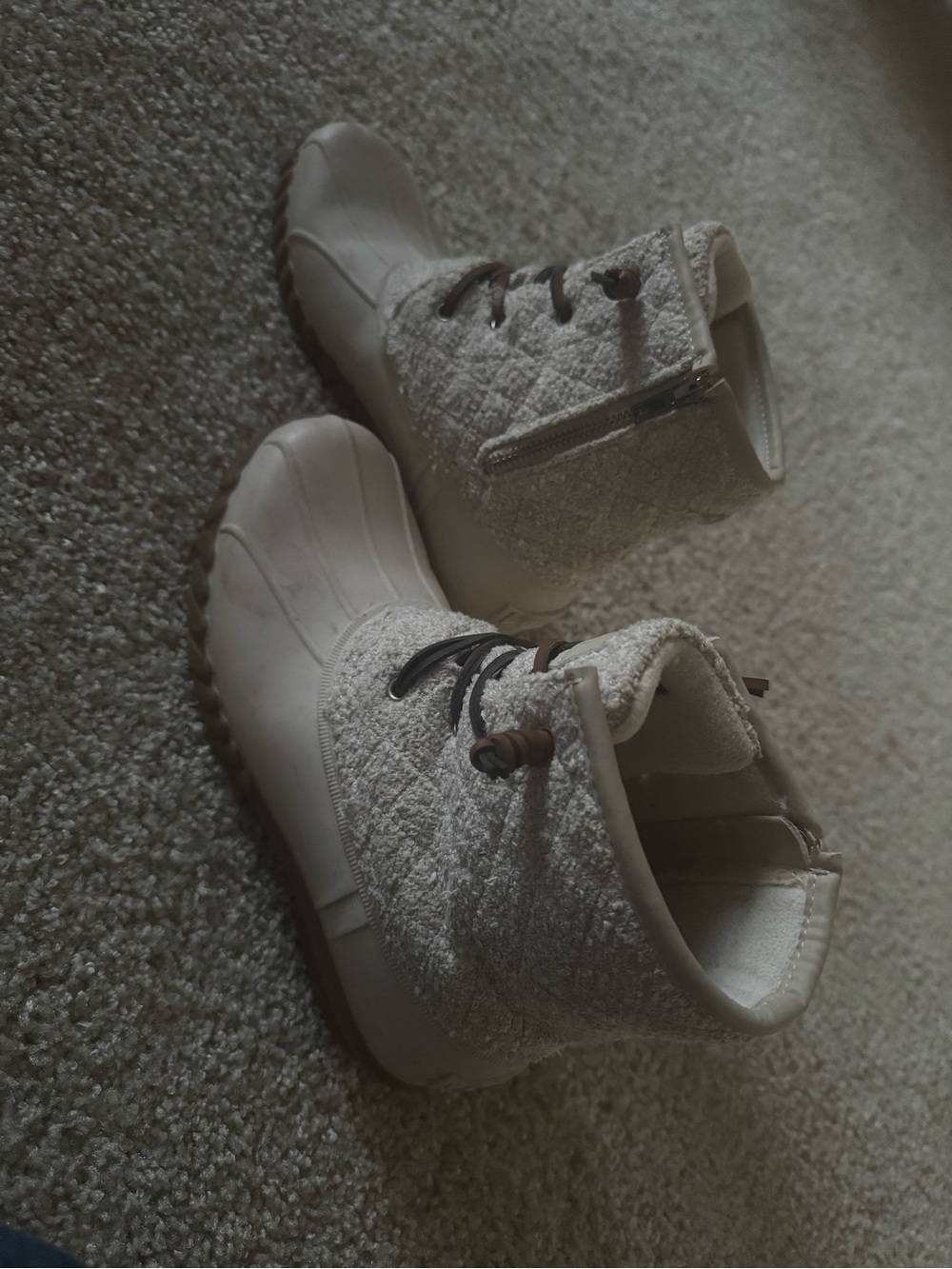 Kids Neutral Quilted Ankle Boots - Cream